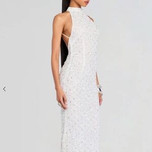 Retrofete Olivia Maxi White Sequin Dress